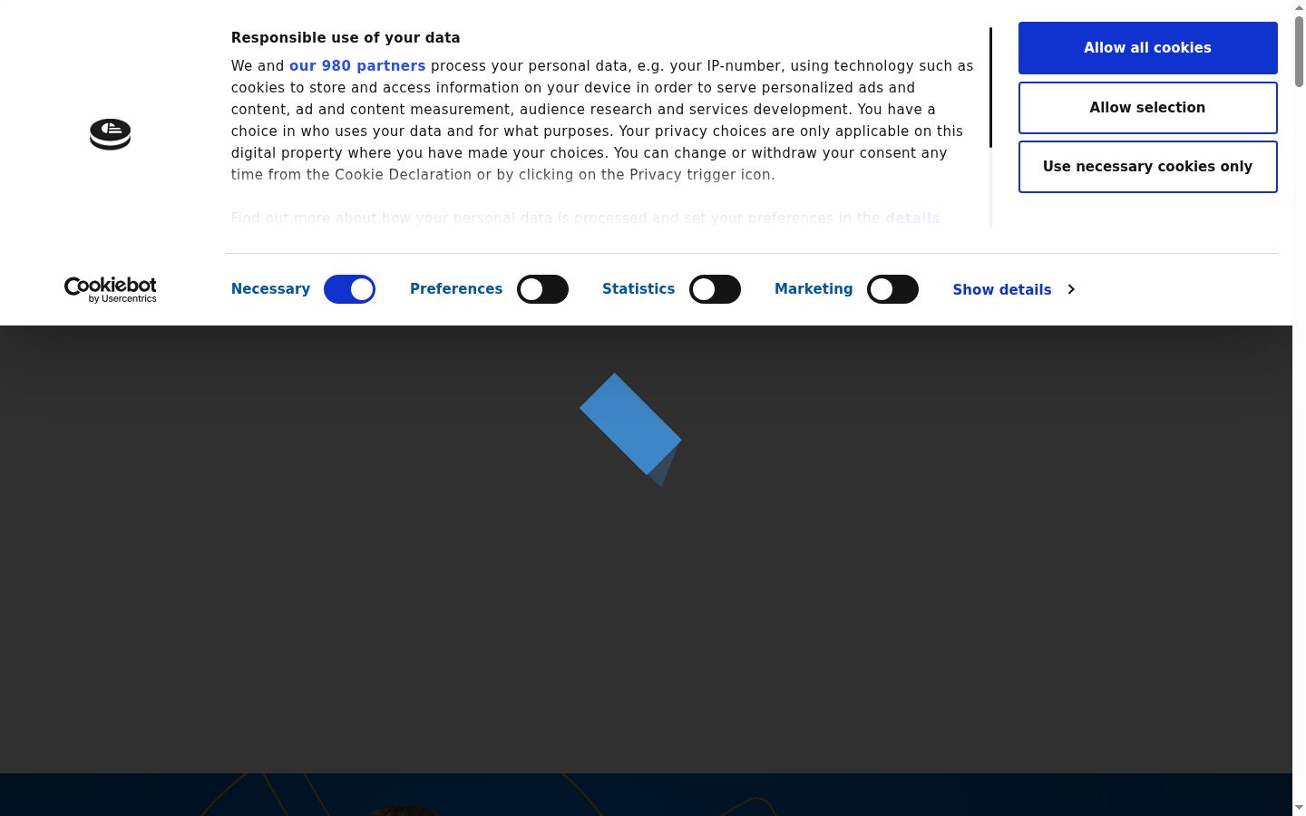 Screenshot del banner di consenso mostrato prima di qualsiasi interazione