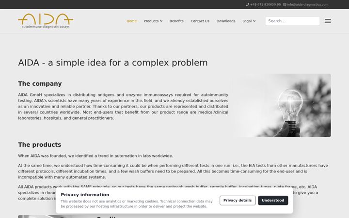 Skærmbillede af aida-diagnostics.com