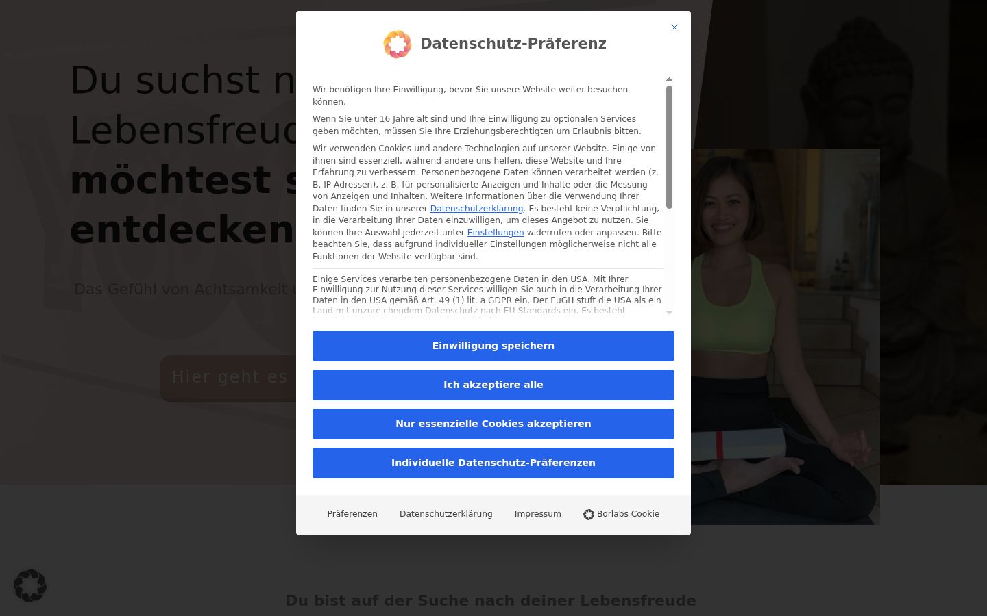 Skärmbild av samtyckesbannern som visades före någon interaktion