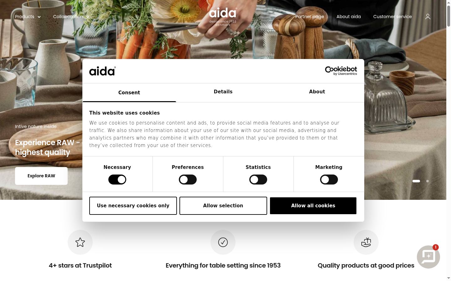 Screenshot del banner di consenso mostrato prima di qualsiasi interazione