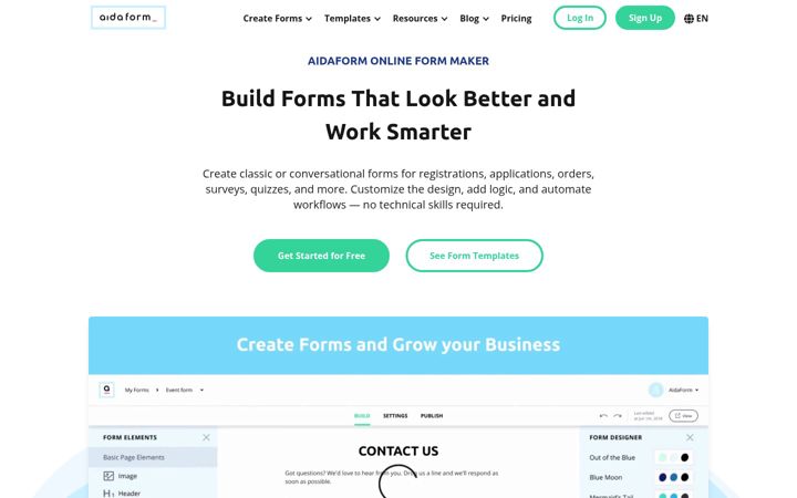 Screenshot of aidaform.com