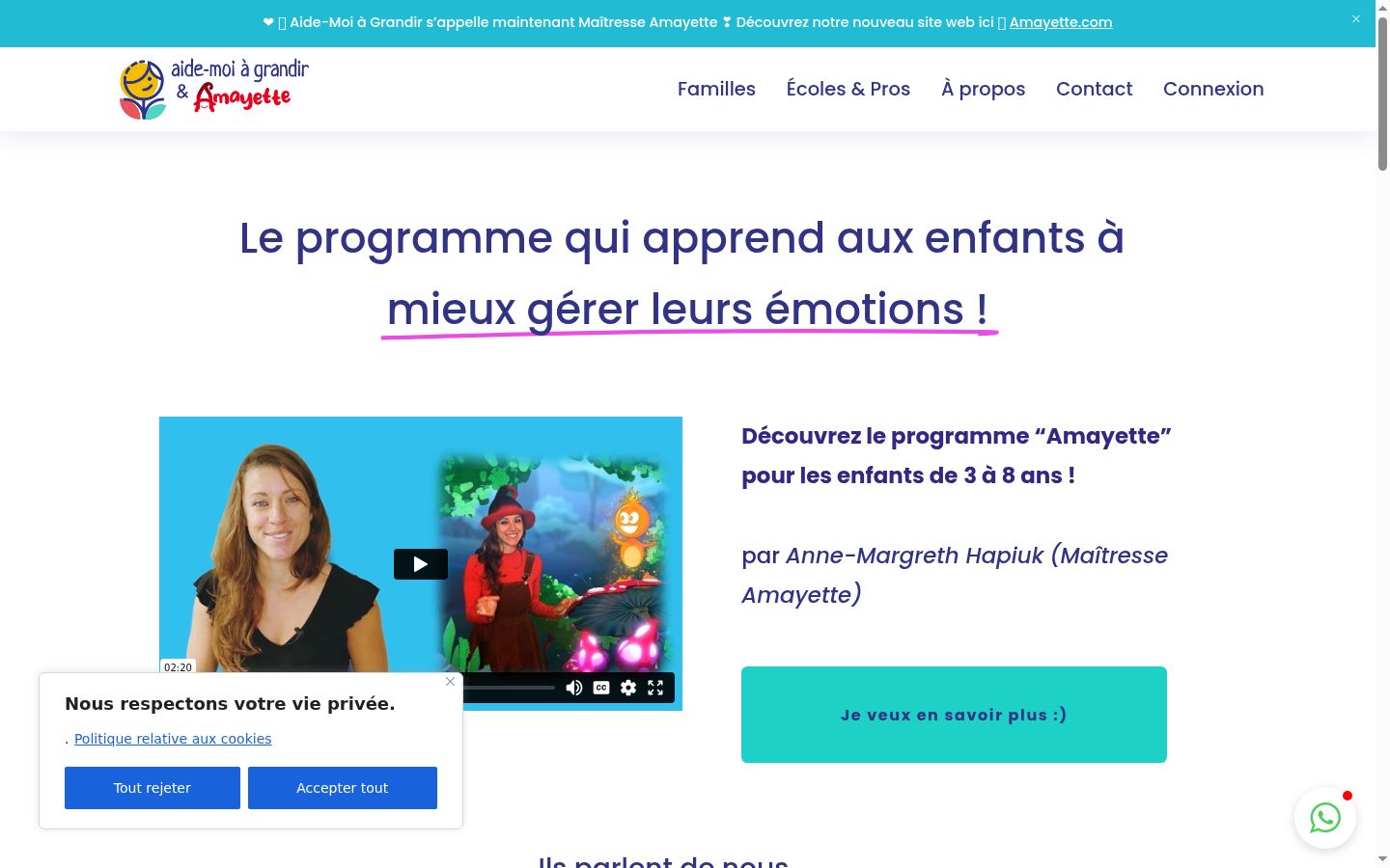 Capture d'écran de la bannière de consentement affichée avant toute interaction