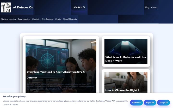 Captură de ecran a aidetectoron.co.uk