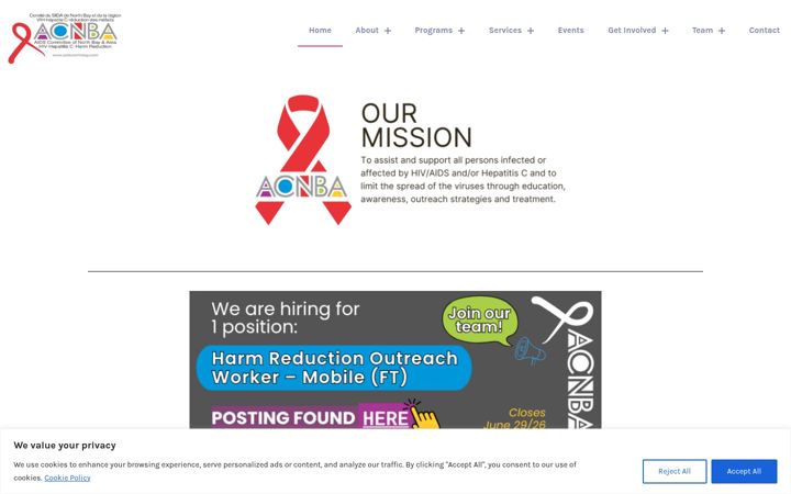Screenshot of aidsnorthbay.ca