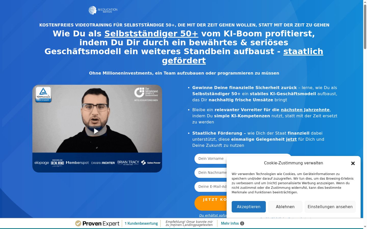 Screenshot des Einwilligungsbanners vor jeglicher Interaktion