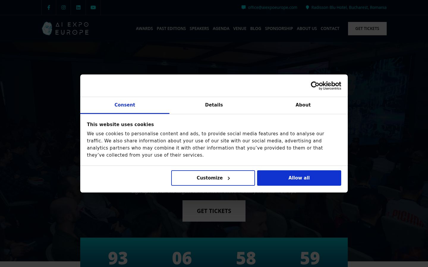 Snímka obrazovky banera súhlasu zobrazeného pred akoukoľvek interakciou