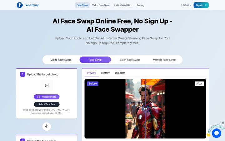 Screenshot of aifaceswapper.io