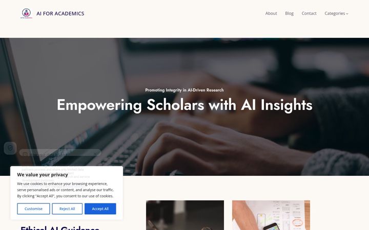 Kuvakaappaus sivustosta aiforacademics.co.uk