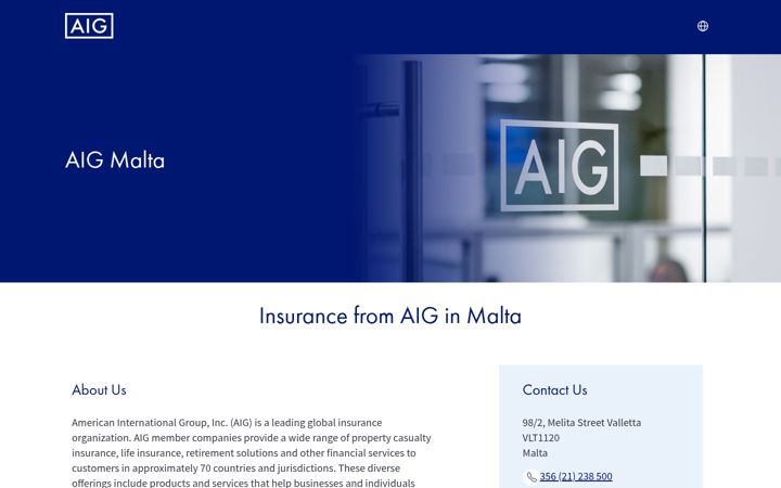 Screenshot of aig.com.mt