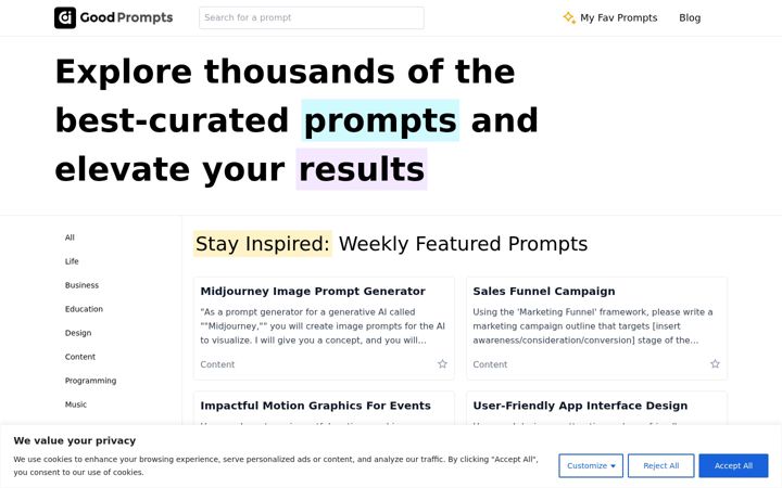 Screenshot of aigoodprompts.com
