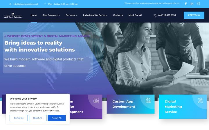 Kuvakaappaus sivustosta aigtechsolution.co.uk