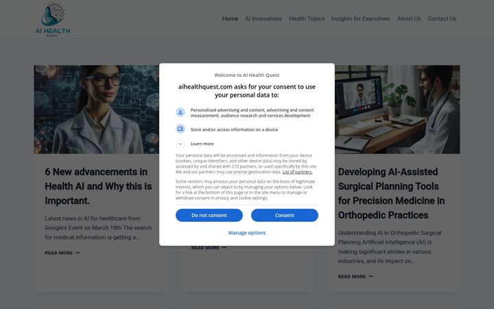 Skärmbild av aihealthquest.com