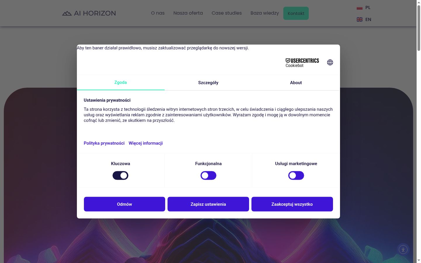 Capture d'écran de la bannière de consentement affichée avant toute interaction