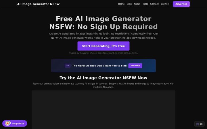 Screenshot of aiimagegeneratornsfw.com