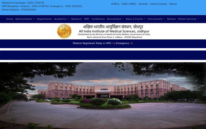Snimka zaslona za aiimsjodhpur.edu.in