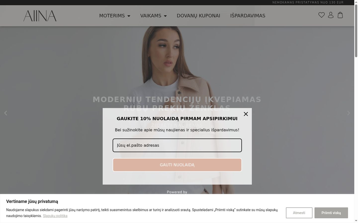 Skjermbilde av samtykkebanneret slik det vises før noen interaksjon