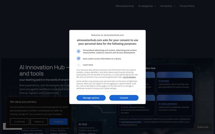 Screenshot of aiinovationhub.com