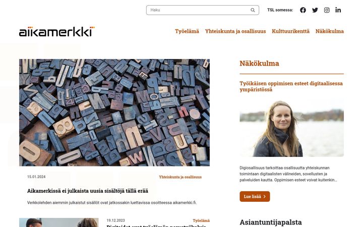 Screenshot of aikamerkki.fi