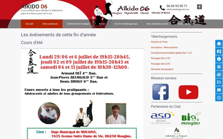 Kuvakaappaus sivustosta aikido06.fr