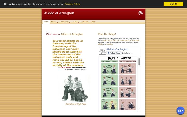 Screenshot of aikidoofarlington.com