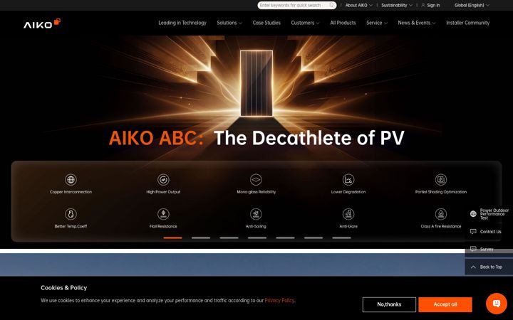 Skjámynd af aikosolar.com