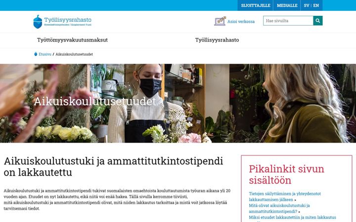 Screenshot of aikuiskoulutustuki.fi