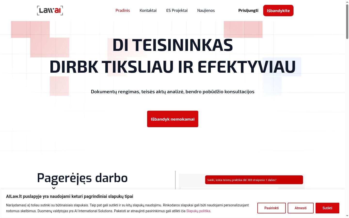 Sutikimo reklamjuostės, rodytos prieš bet kokią sąveiką, ekrano kopija