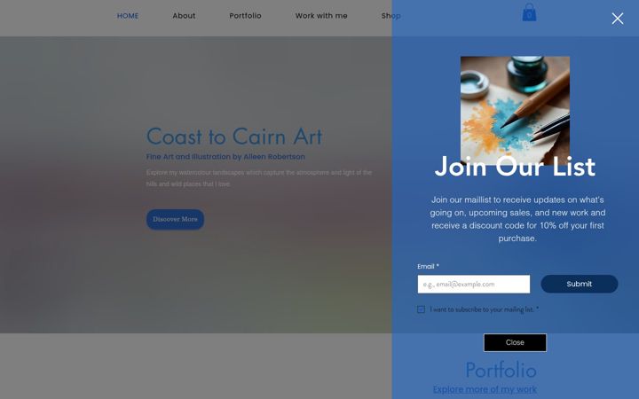 Screenshot of aileenrobertsonartist.co.uk