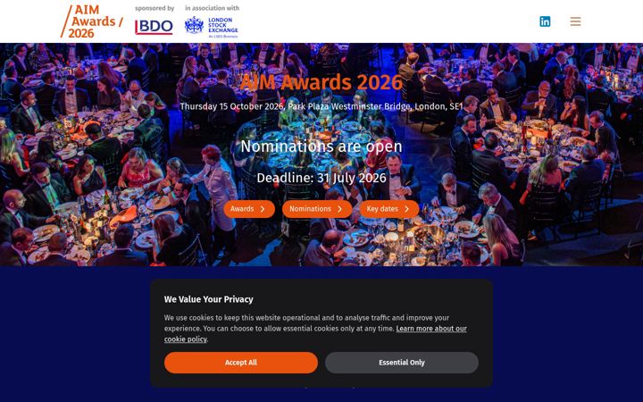 Screenshot of aim-awards.co.uk