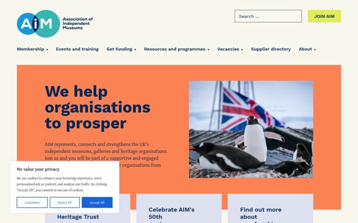 Screenshot of aim-museums.co.uk