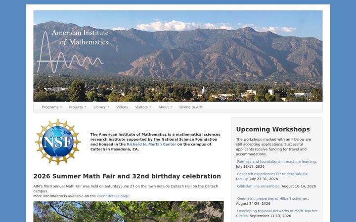 Screenshot of aimath.org