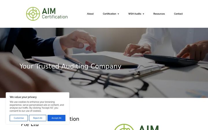 Screenshot of aimcertification.com.sg