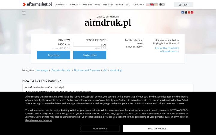 Kuvakaappaus sivustosta aimdruk.pl