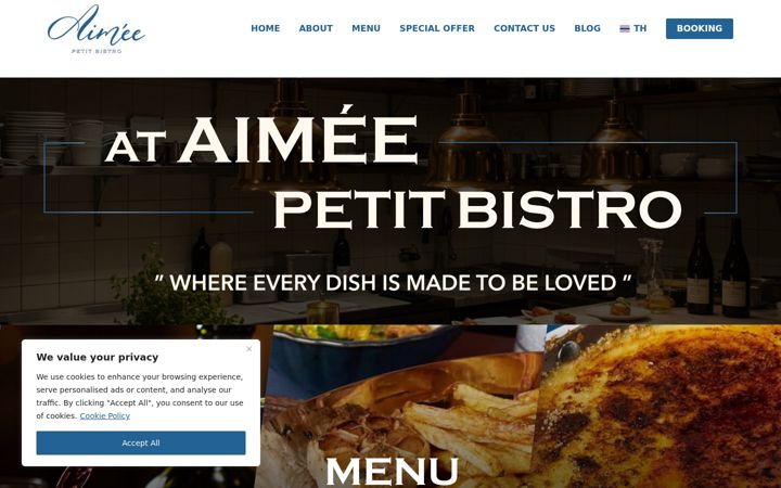 Screenshot ta' aimeepetitbistro.com