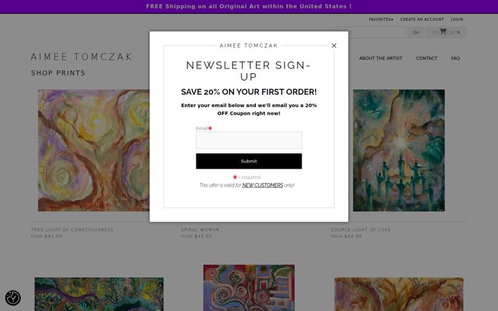 Screenshot di aimeetomczakart.com