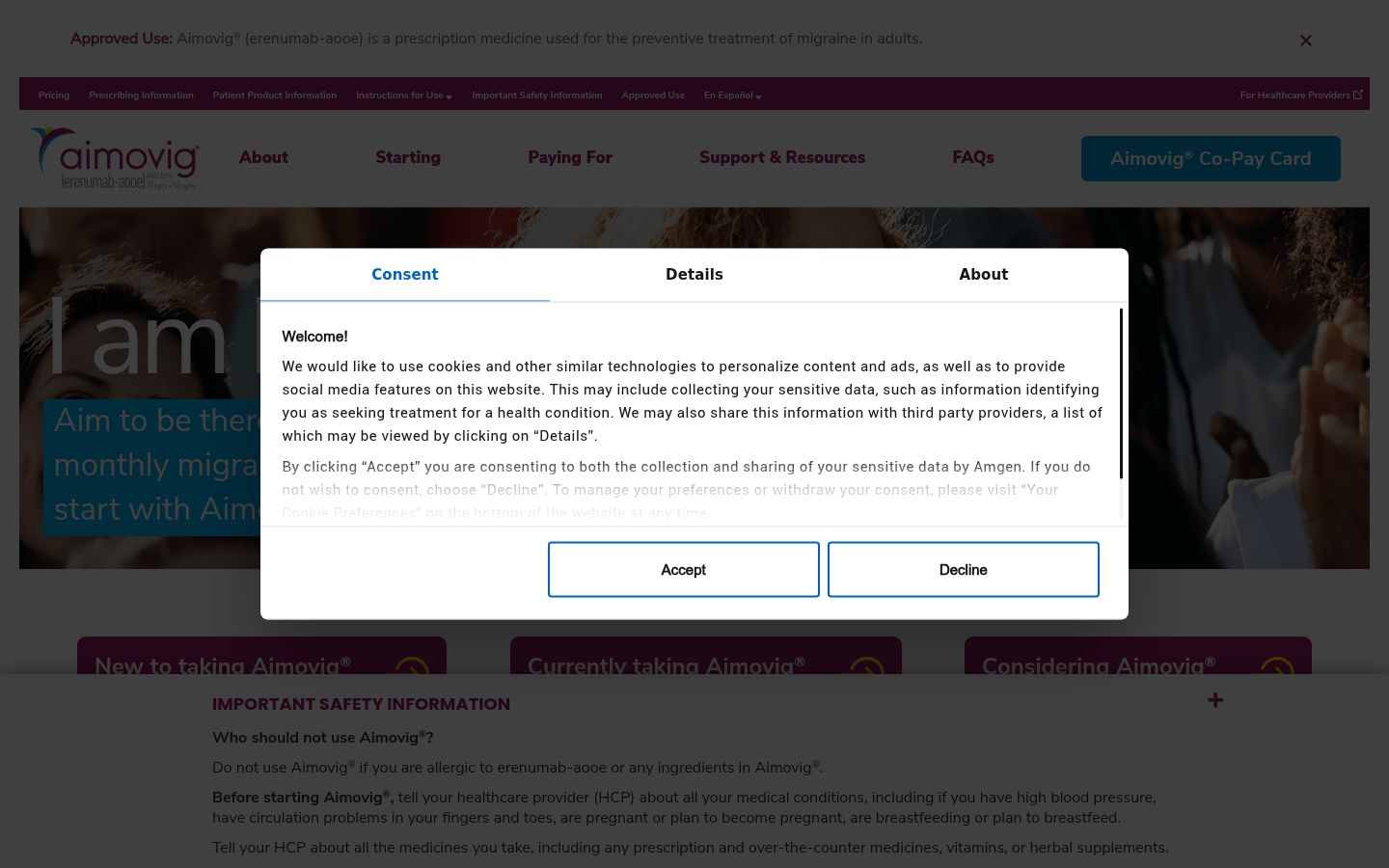 Screenshot del banner di consenso mostrato prima di qualsiasi interazione
