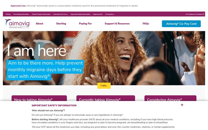 Screenshot of aimovig.com