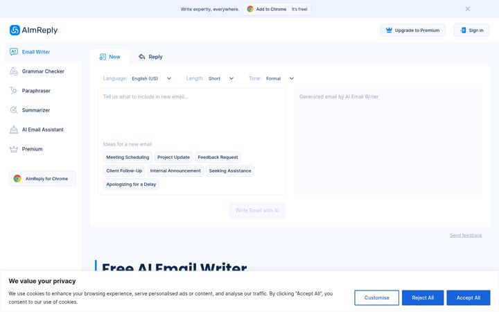 Screenshot of aimreply.com