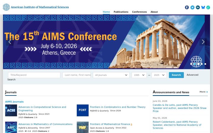Screenshot of aimsciences.org