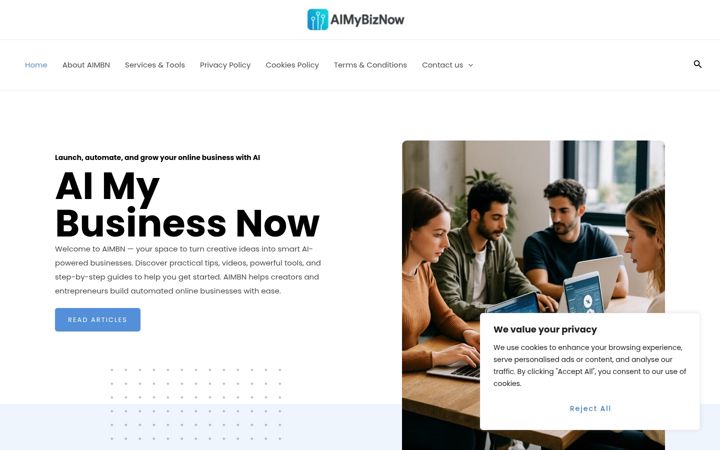 Screenshot of aimybiznow.com