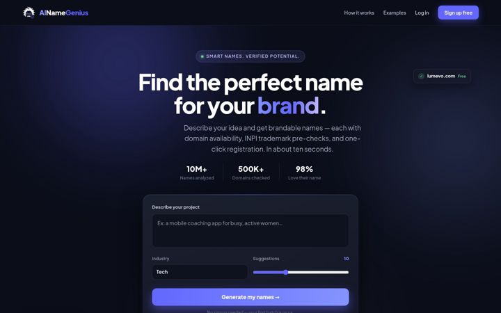 Screenshot of ainamegenius.com