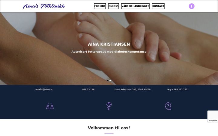 Screenshot of ainasfotklinikk.no