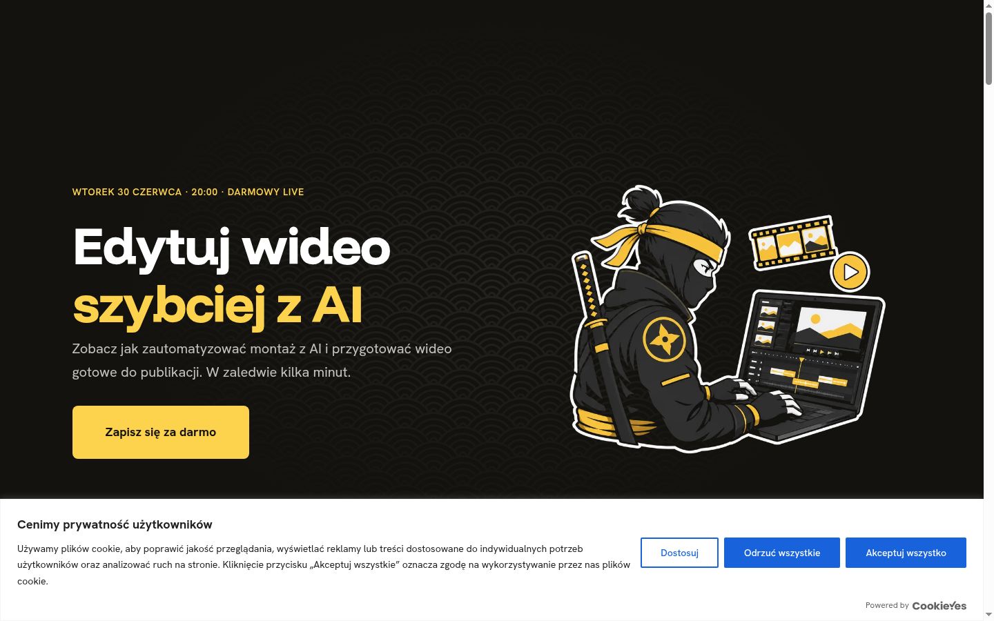 Zrzut ekranu banera zgody wyświetlanego przed jakąkolwiek interakcją