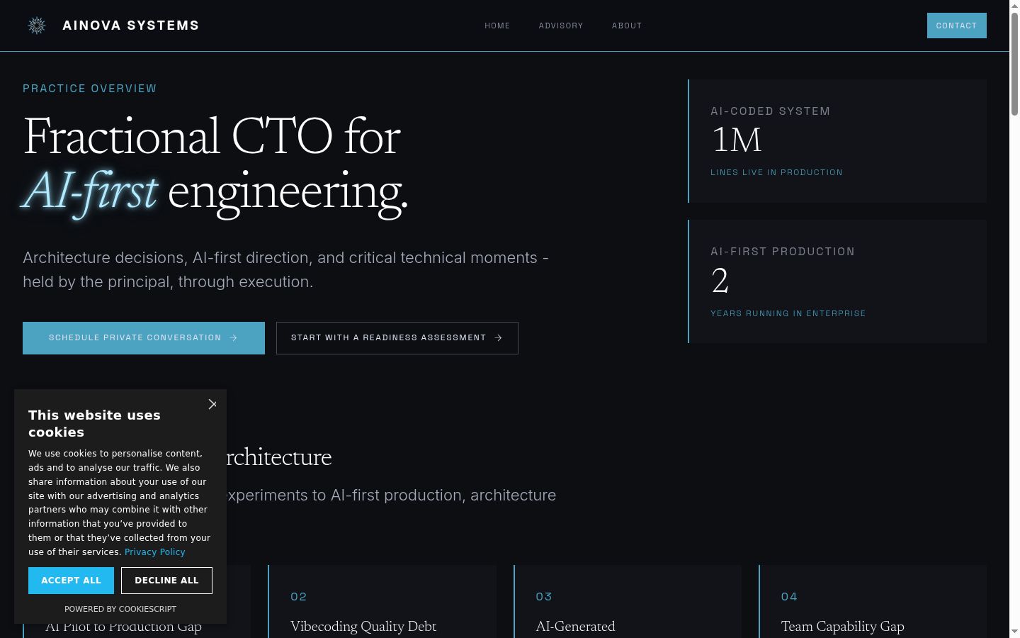 Screenshot del banner di consenso mostrato prima di qualsiasi interazione