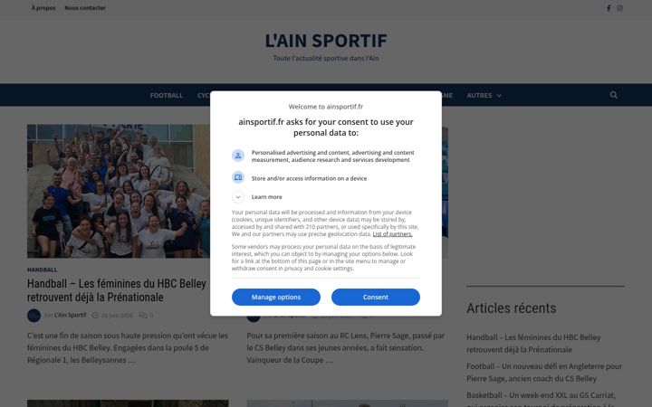 Skärmbild av ainsportif.fr