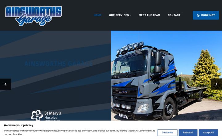 Screenshot of ainsworthsgarage.co.uk