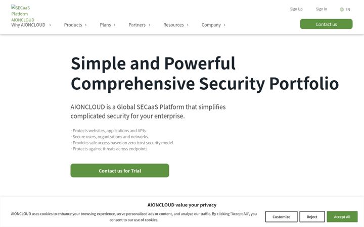Screenshot of aioncloud.com