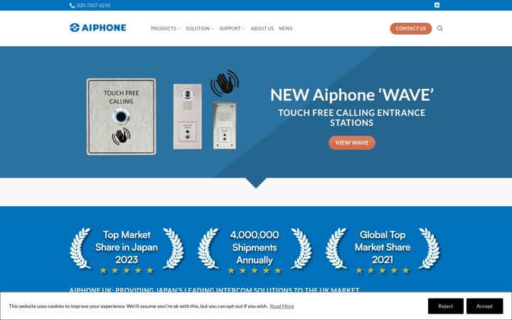 Skjámynd af aiphone.co.uk