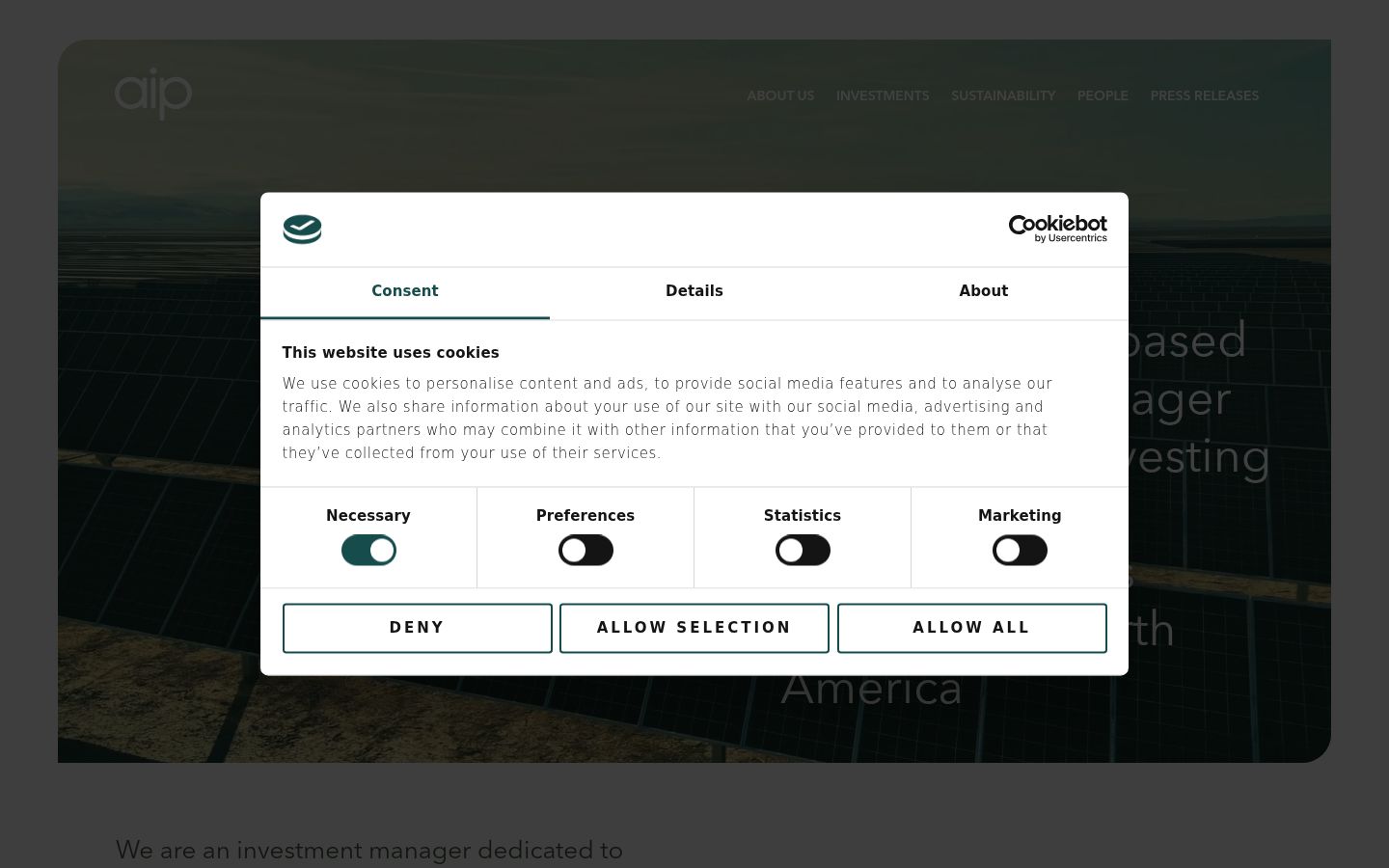 Screenshot of the consent banner shown before any interaction