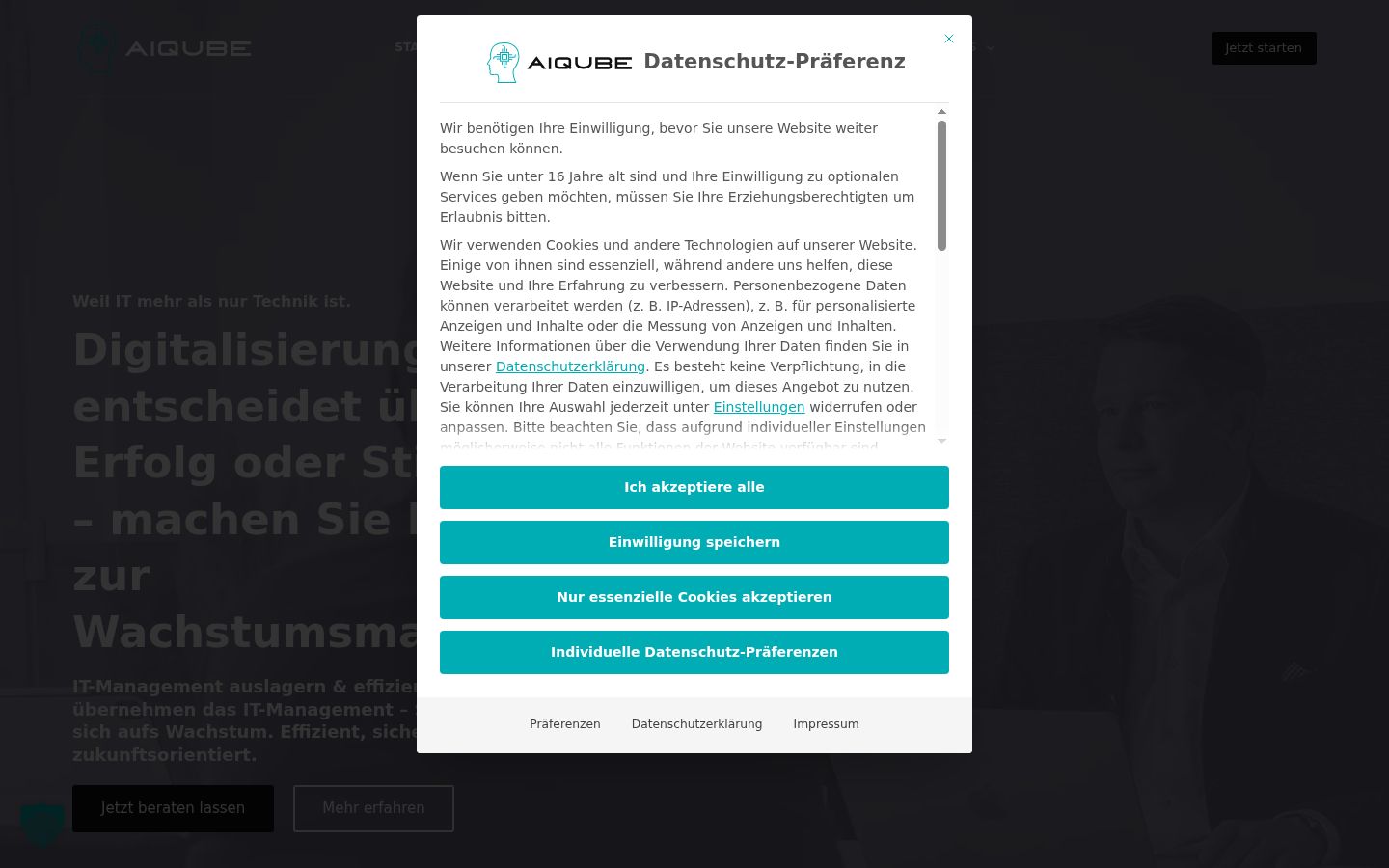 Screenshot del banner di consenso mostrato prima di qualsiasi interazione